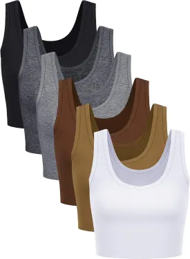 6 Pieces Women Basic Crop Tank Tops Sleeveless Sports Crop Top