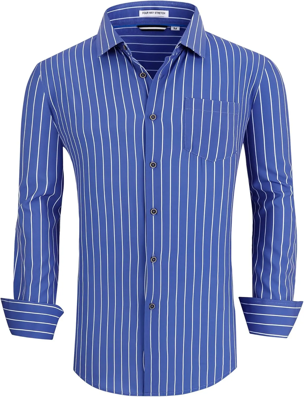 Alex Vando Mens Button Down Shirts Wrinkle Free 4-Way Stretch Print Business Casual Shirt