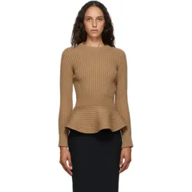 Alexander McQueen Tan Cashmere Peplum Sweater