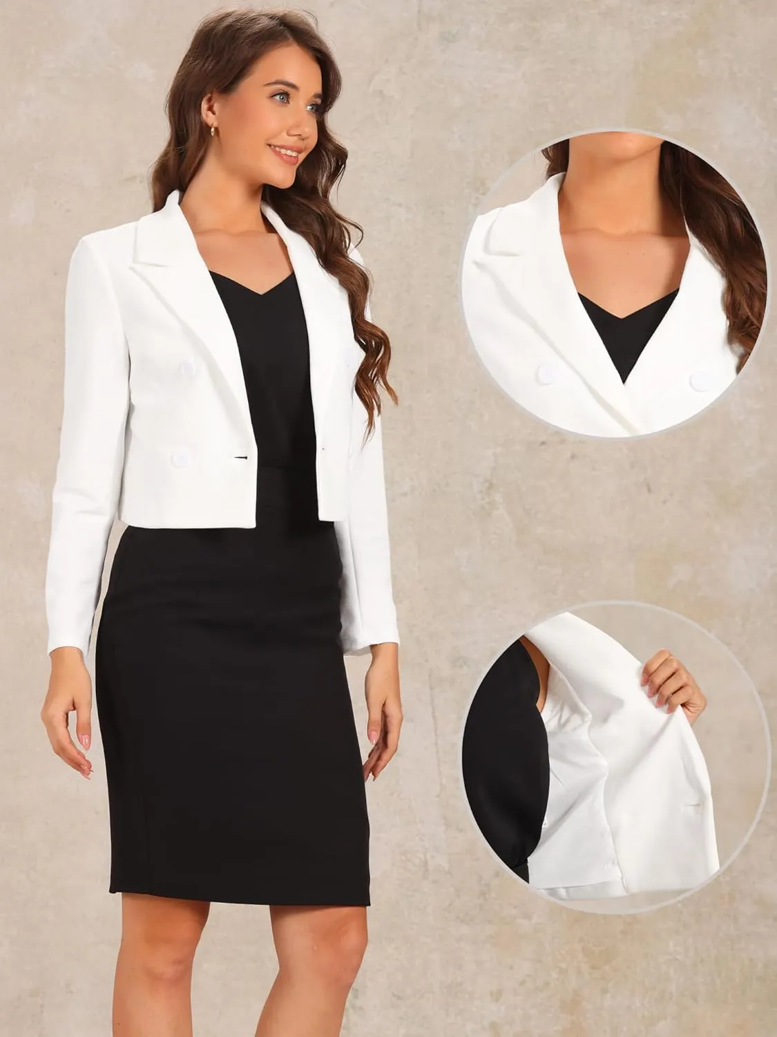 Allegra K Business Casual Cropped Blazer for Women's 2025 Trendy Double Breasted Long Sleeve Short Jacket
