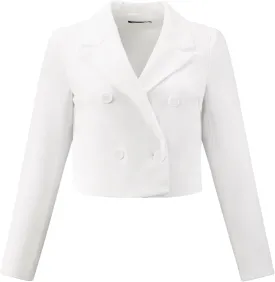 Allegra K Business Casual Cropped Blazer for Women's 2025 Trendy Double Breasted Long Sleeve Short Jacket