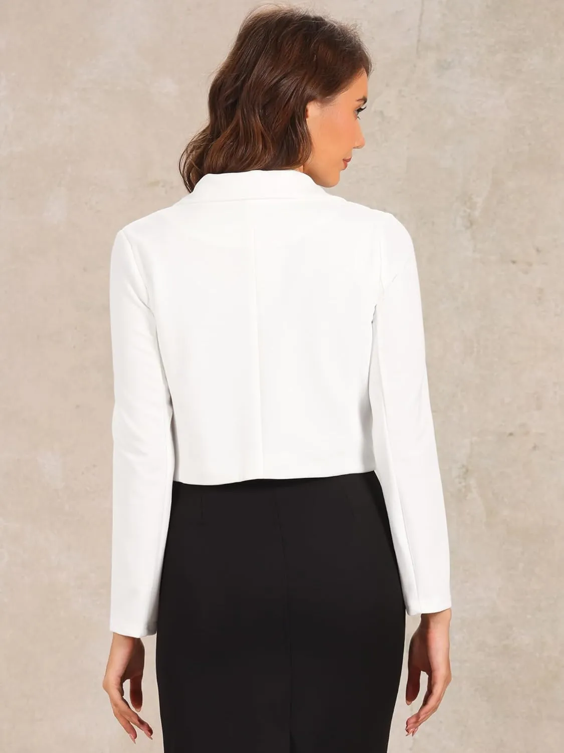 Allegra K Business Casual Cropped Blazer for Women's 2025 Trendy Double Breasted Long Sleeve Short Jacket