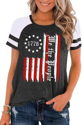 American Flag Shirt Women 4th of July Shirts USA Flag Graphic Patriotic Tshirt Raglan Color Block Tops