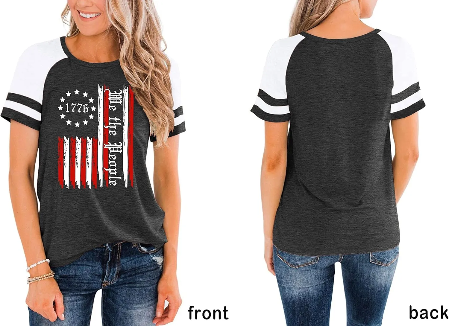American Flag Shirt Women 4th of July Shirts USA Flag Graphic Patriotic Tshirt Raglan Color Block Tops
