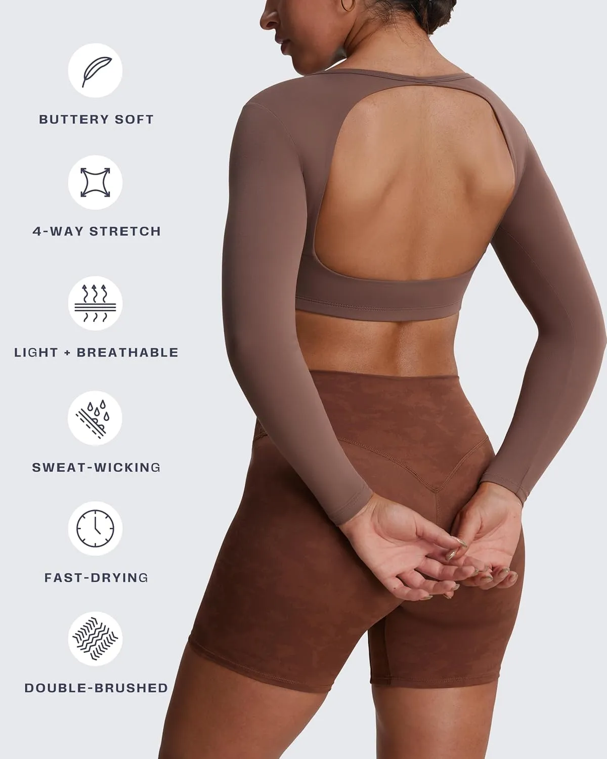 Aoxjox Long Sleeve Crop Tops for Women Clarissa Backless Workout Cropped T Shirt Top