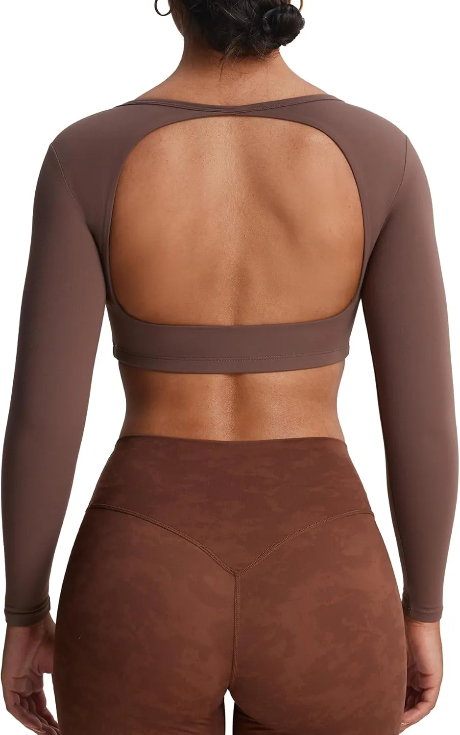 Aoxjox Long Sleeve Crop Tops for Women Clarissa Backless Workout Cropped T Shirt Top