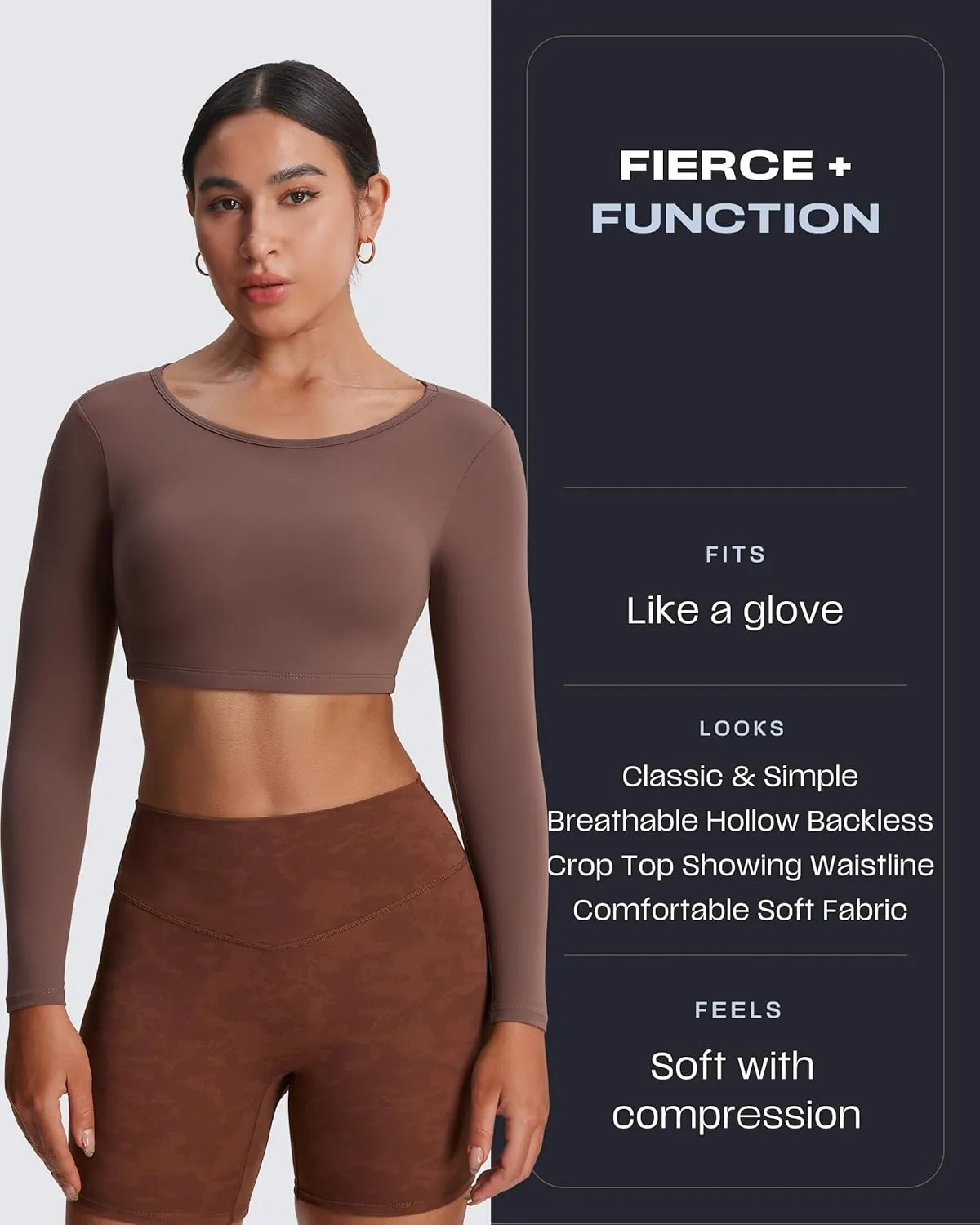 Aoxjox Long Sleeve Crop Tops for Women Clarissa Backless Workout Cropped T Shirt Top