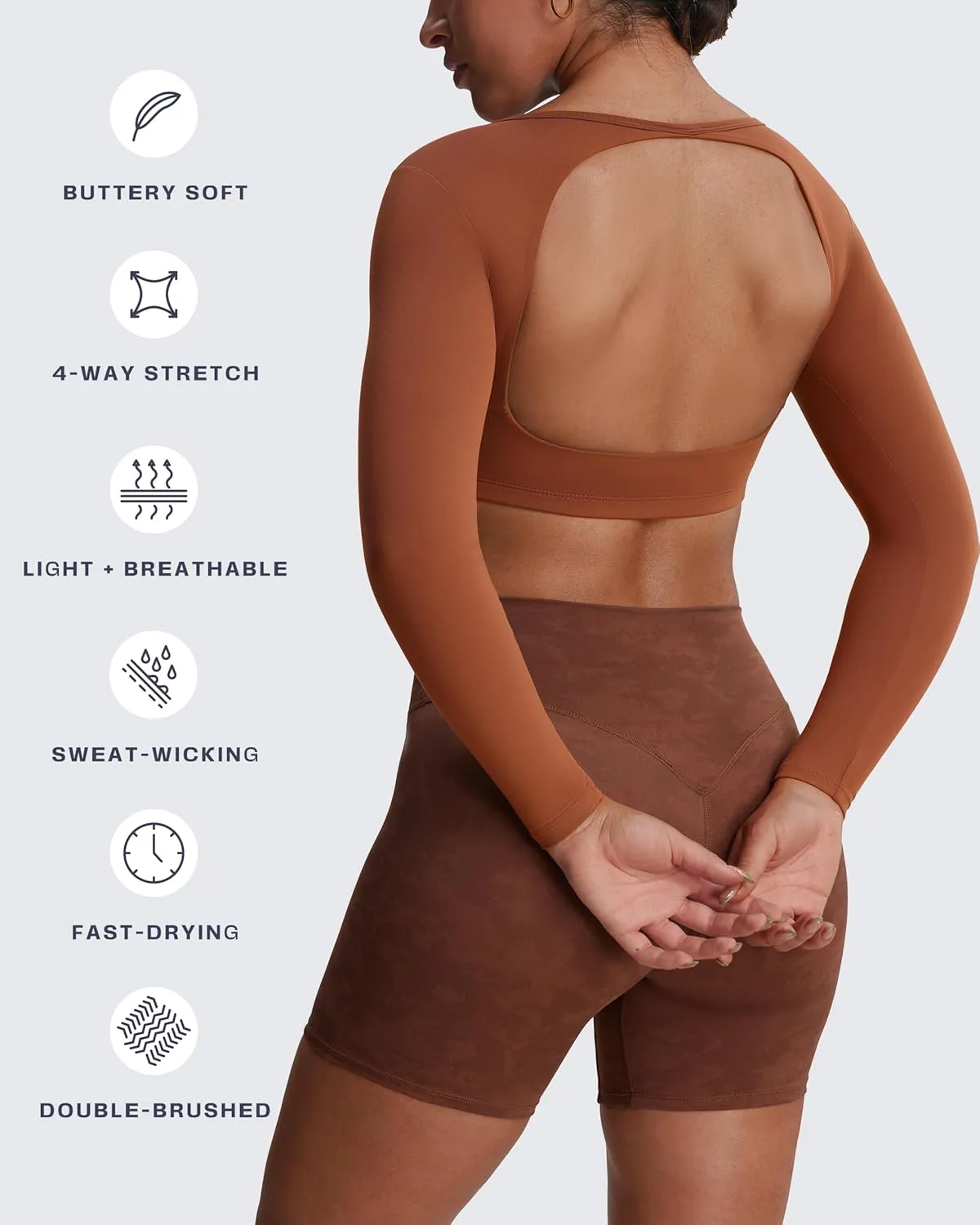 Aoxjox Long Sleeve Crop Tops for Women Clarissa Backless Workout Cropped T Shirt Top