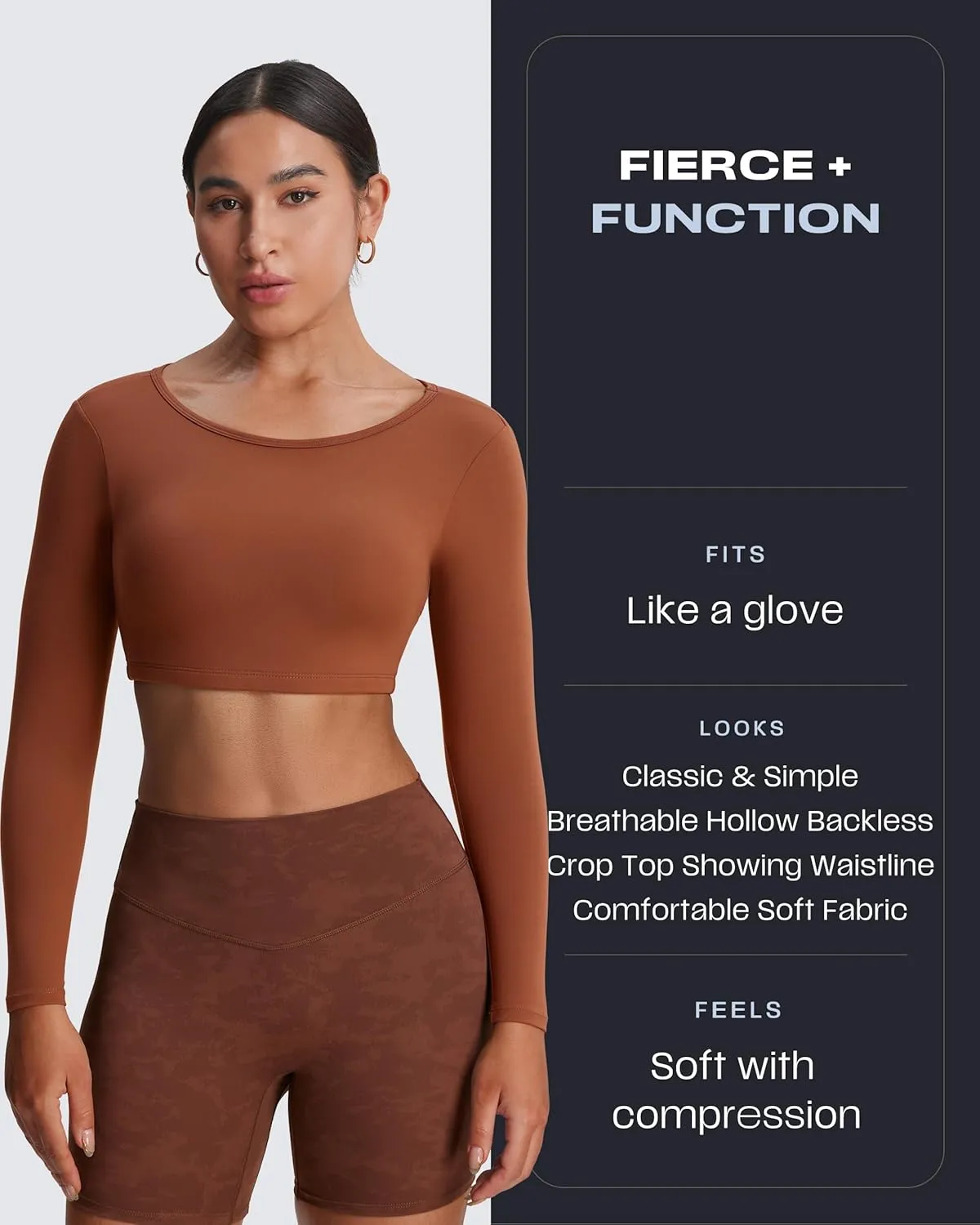Aoxjox Long Sleeve Crop Tops for Women Clarissa Backless Workout Cropped T Shirt Top