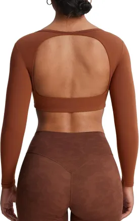Aoxjox Long Sleeve Crop Tops for Women Clarissa Backless Workout Cropped T Shirt Top