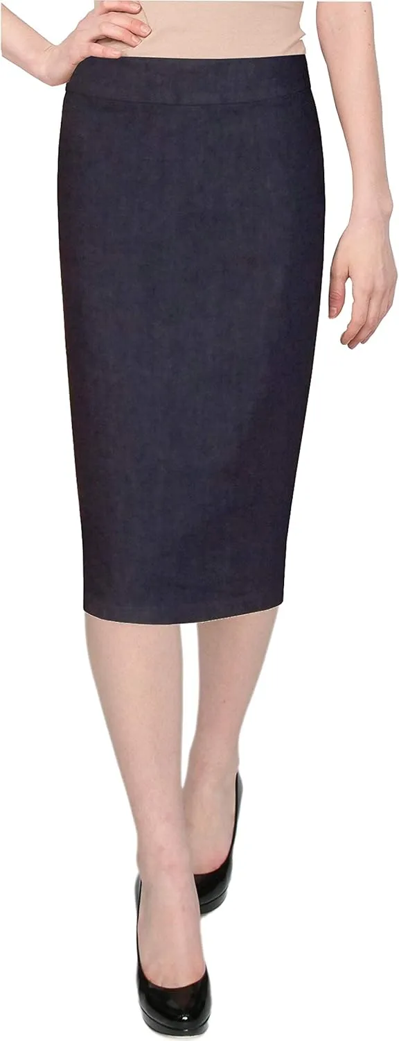 Baby'O Women's Basic Below The Knee Stretch Denim Pencil Skirt