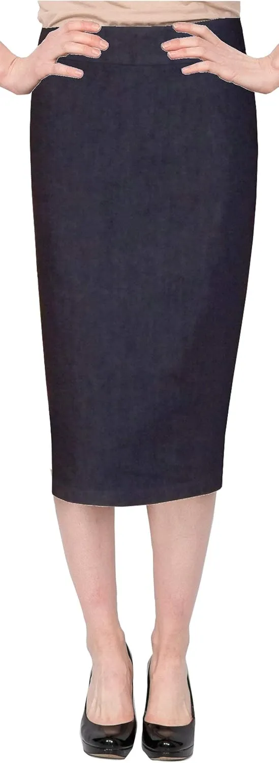 Baby'O Women's Basic Below The Knee Stretch Denim Pencil Skirt