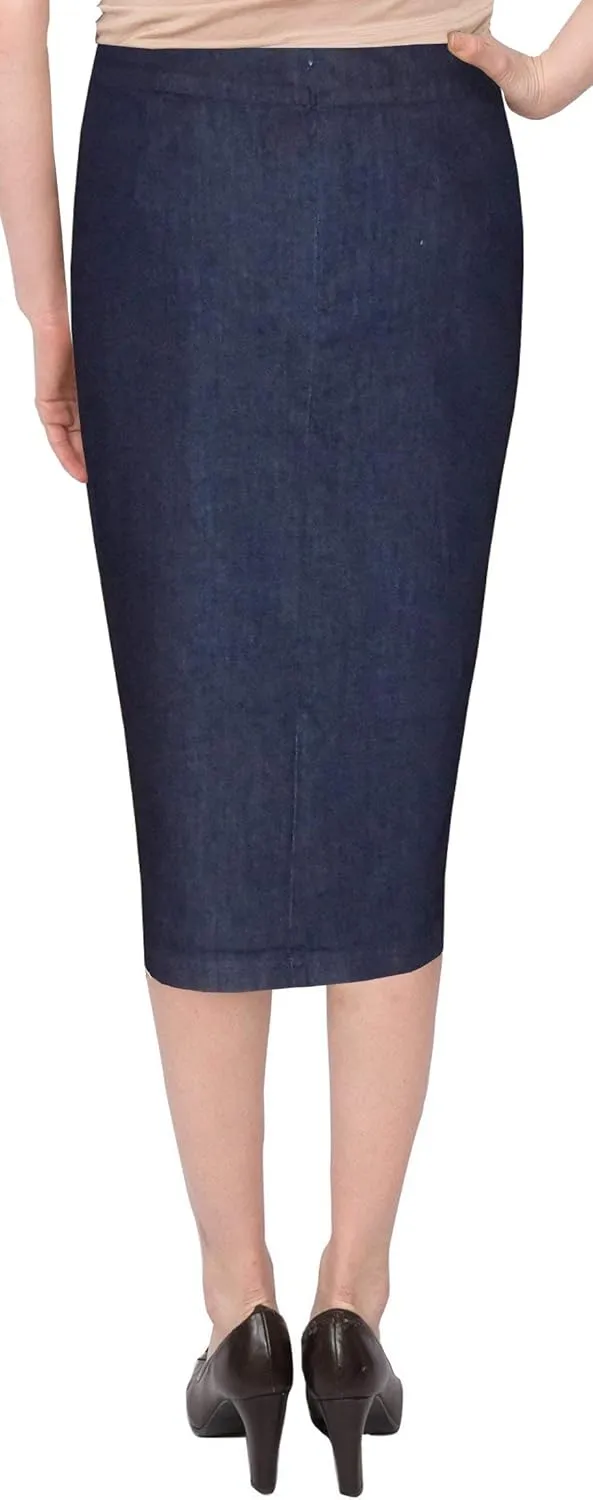 Baby'O Women's Basic Below The Knee Stretch Denim Pencil Skirt