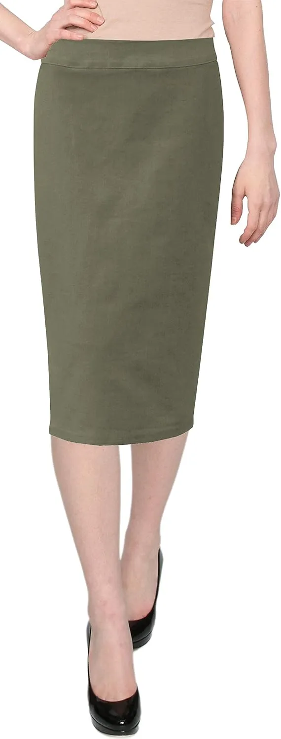 Baby'O Women's Basic Below The Knee Stretch Denim Pencil Skirt