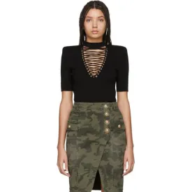 Balmain Black Lace-Up Sweater