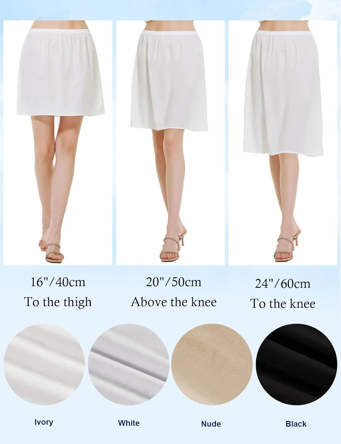 BEAUTELICATE Womens Half Slip 100% Cotton Vintage Underskirt in 3 Lengths