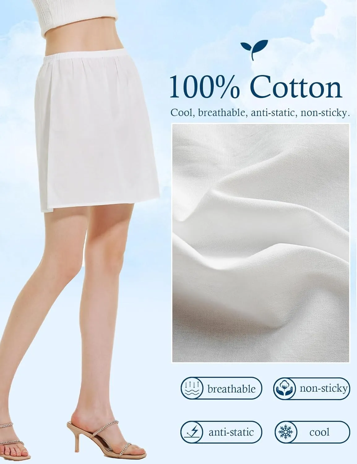 BEAUTELICATE Womens Half Slip 100% Cotton Vintage Underskirt in 3 Lengths