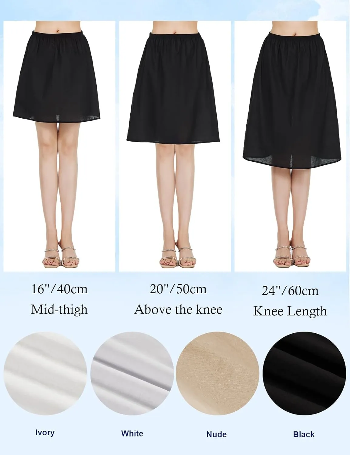 BEAUTELICATE Womens Half Slip 100% Cotton Vintage Underskirt in 3 Lengths