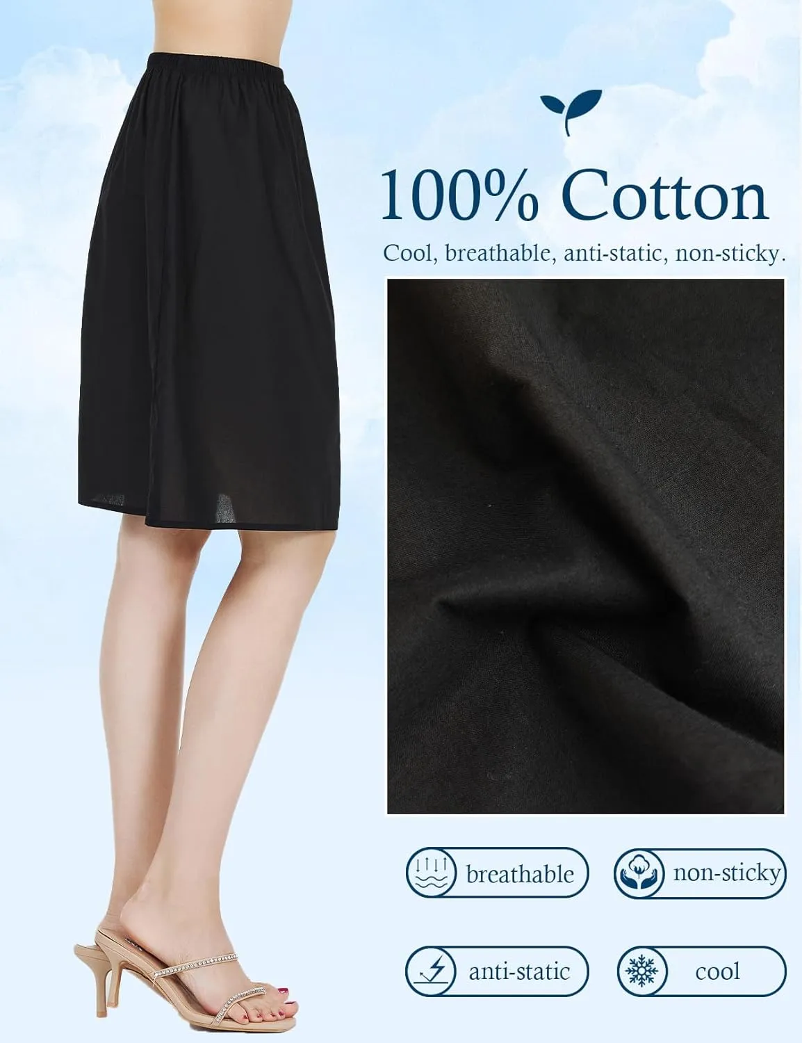 BEAUTELICATE Womens Half Slip 100% Cotton Vintage Underskirt in 3 Lengths