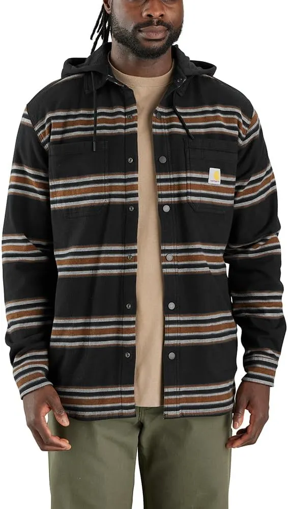 Carhartt Men's Rugged Flex Relaxed Fit Flannel Fleece Lined Hooded Shirt Jac