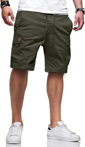 Comdecevis Mens Casual Cargo Shorts Cotton Drawstring Classic Cargo Stretch Short with 6 Pockets