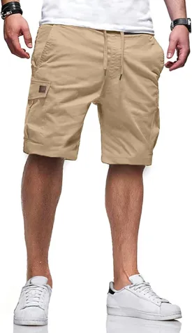 Comdecevis Mens Casual Cargo Shorts Cotton Drawstring Classic Cargo Stretch Short with 6 Pockets