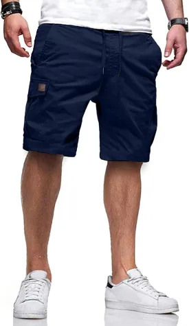 Comdecevis Mens Casual Cargo Shorts Cotton Drawstring Classic Cargo Stretch Short with 6 Pockets