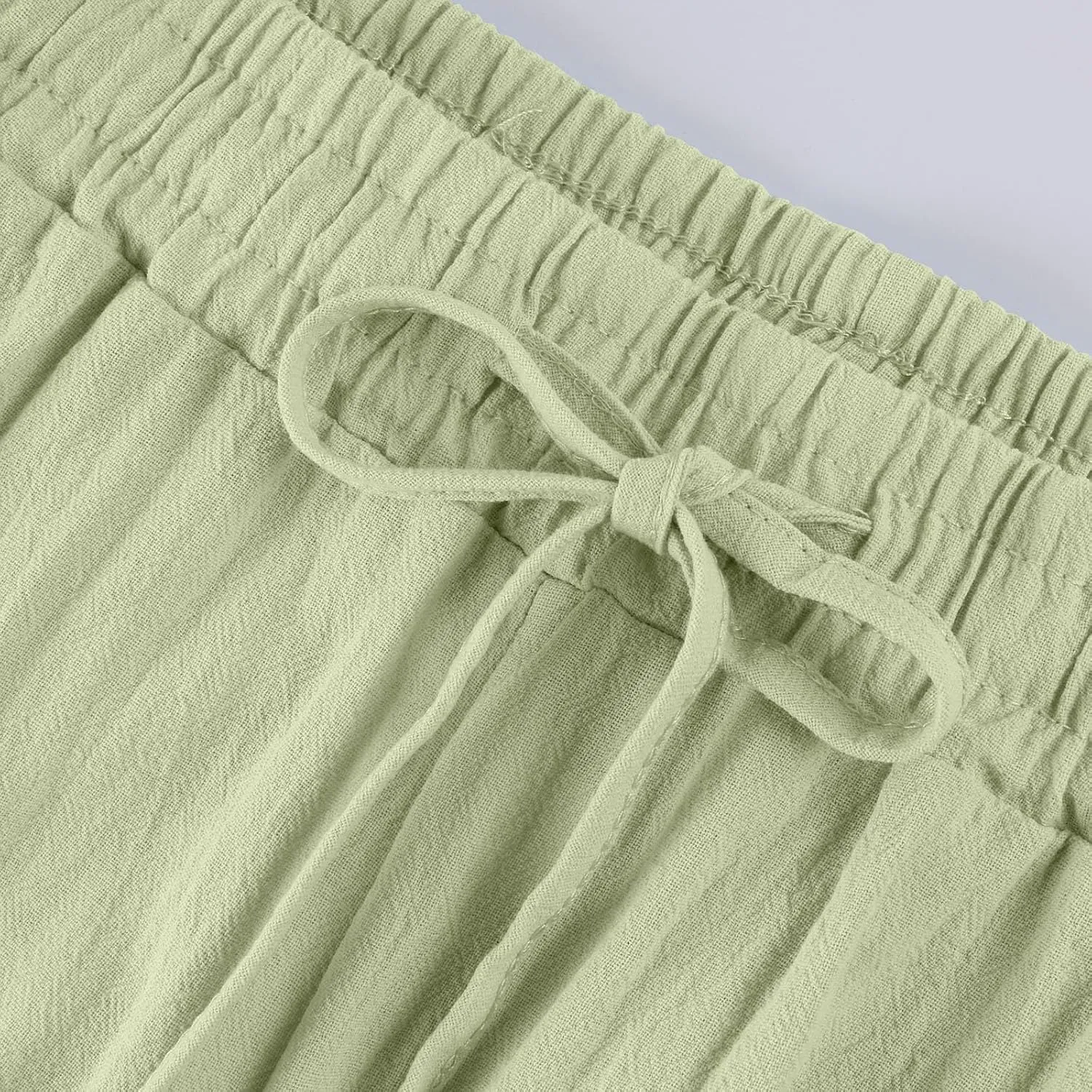 Cropped Linen Pants Women Plus Size Drawstring Elastic High Waisted Joggers Lightweight Summer Ankle Pants w/Pockets