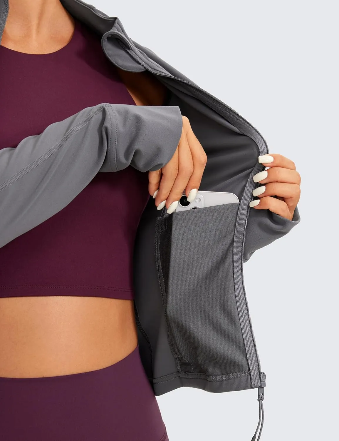 CRZ YOGA Butterluxe Womens Cropped Slim Fit Workout Jacket Weightless Track Athletic Full Zip Up Tops with Thumb Holes