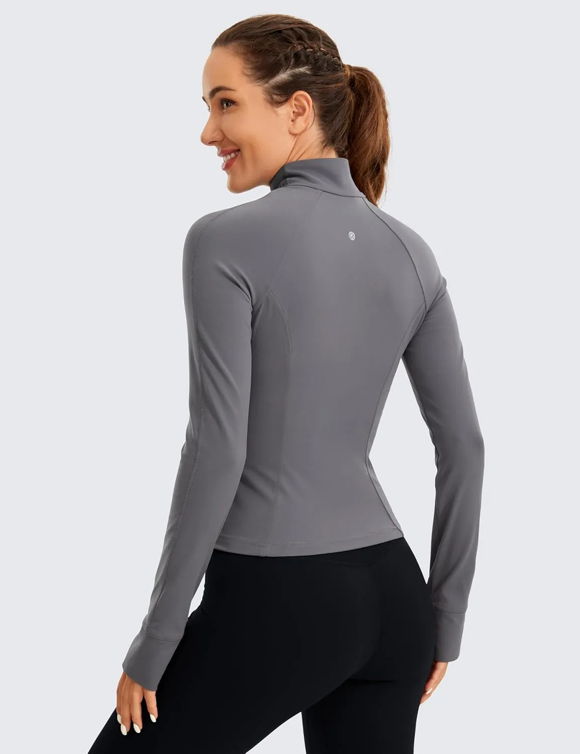 CRZ YOGA Butterluxe Womens Cropped Slim Fit Workout Jacket Weightless Track Athletic Full Zip Up Tops with Thumb Holes