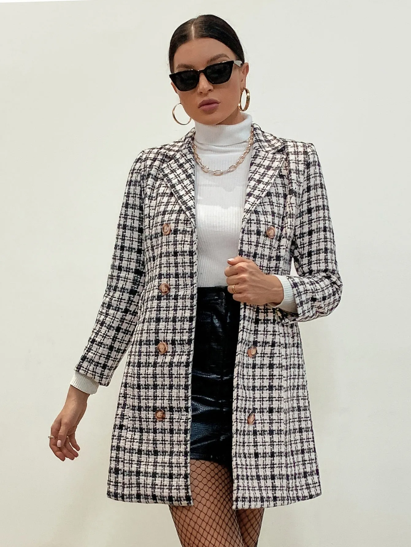 Double Breasted Plaid Overcoat