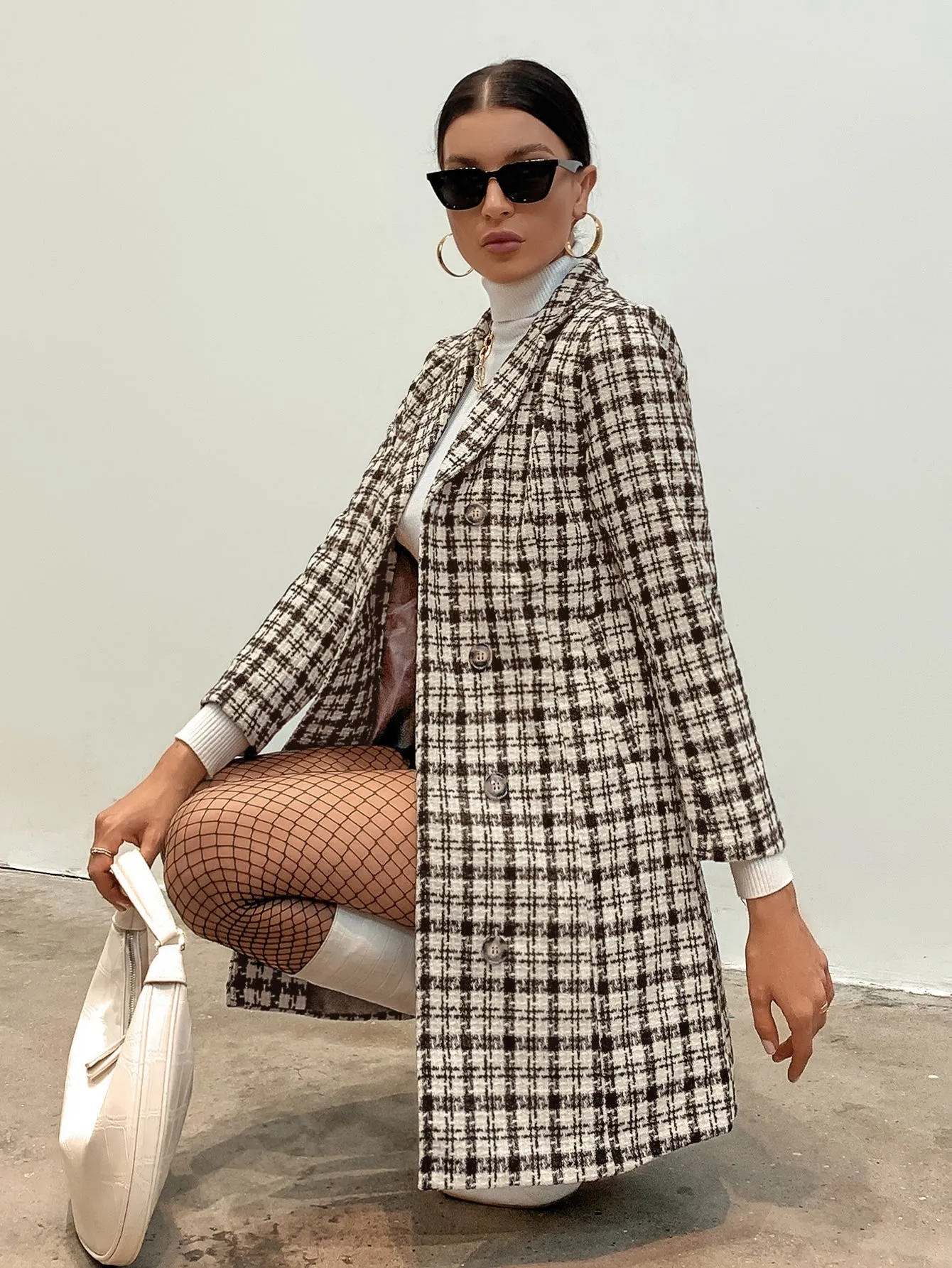Double Breasted Plaid Overcoat
