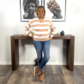 'Essie' Striped Knit Crewneck Sweater| Taupe