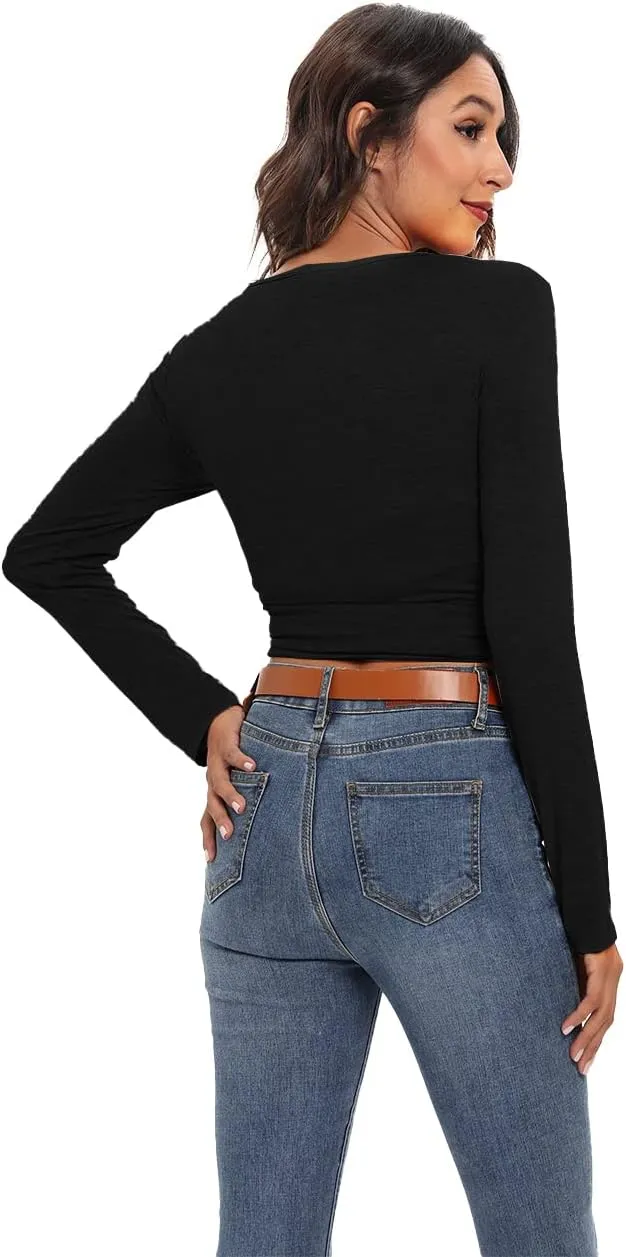 Famulily Women's Sexy Deep V Neck Bandage Surplice Wrap Crop Top