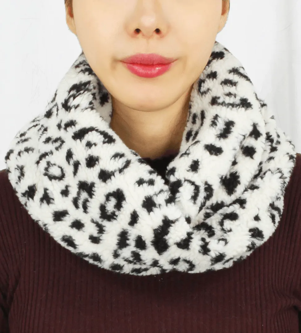 Faux Fur Animal Print Twisted Infinity Scarf