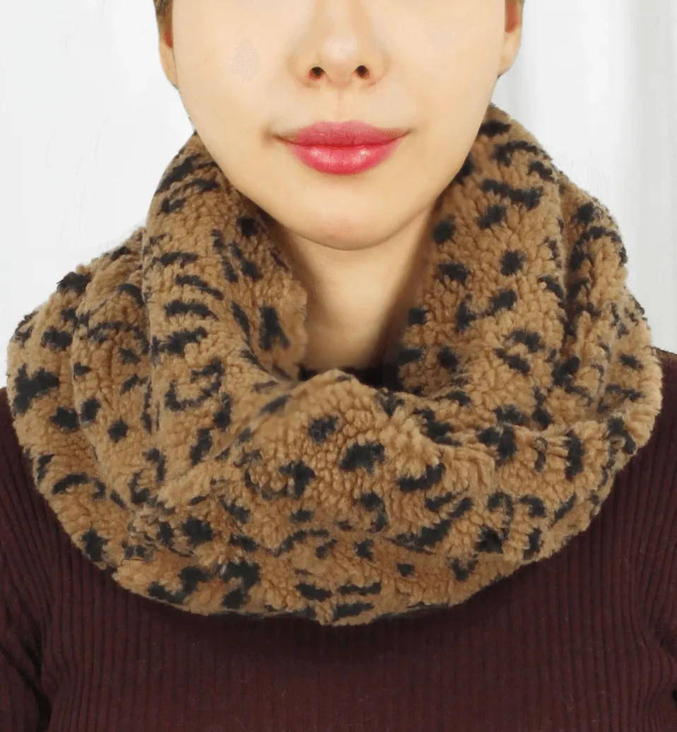 Faux Fur Animal Print Twisted Infinity Scarf