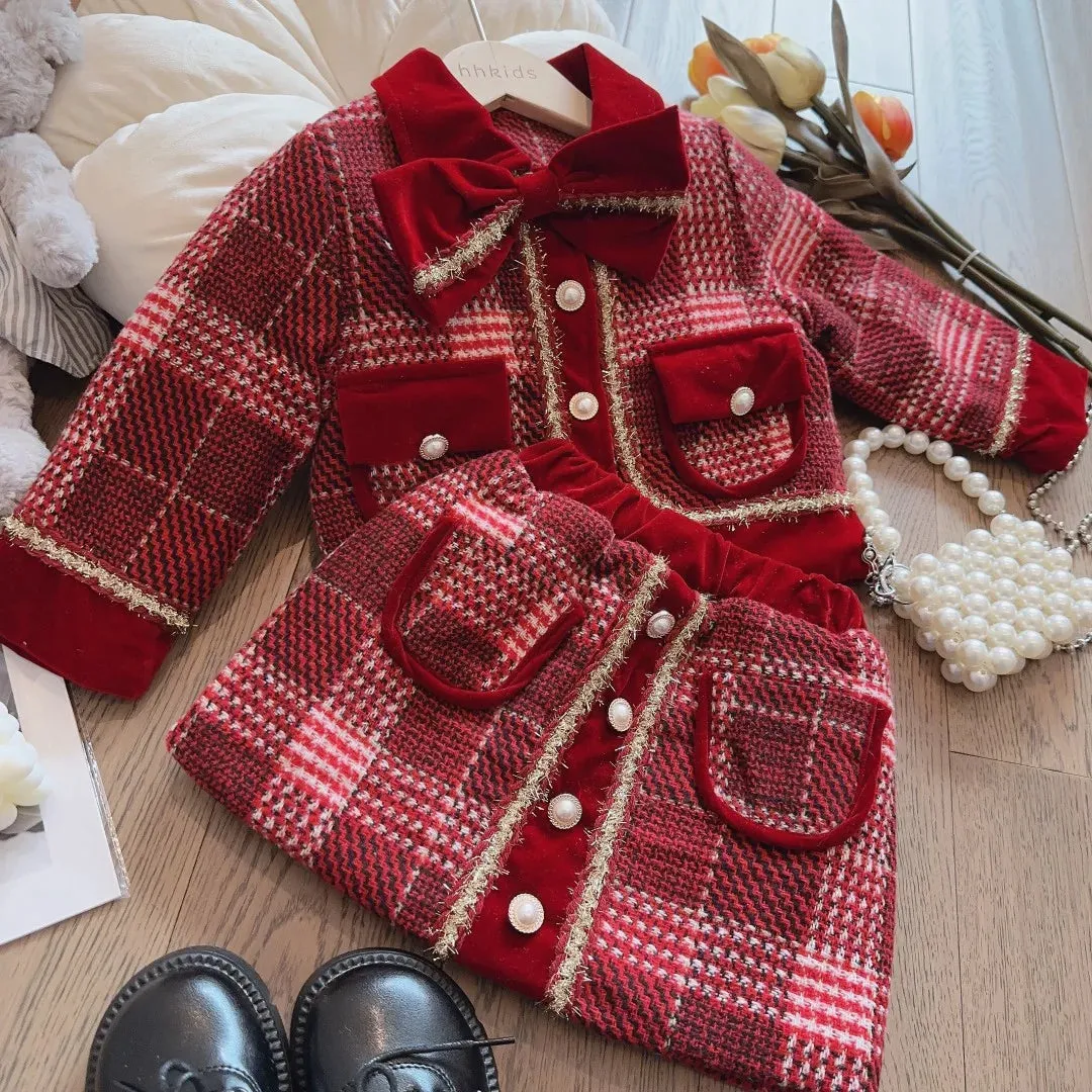 Girls' Plaid Blazer and Shorts Set
