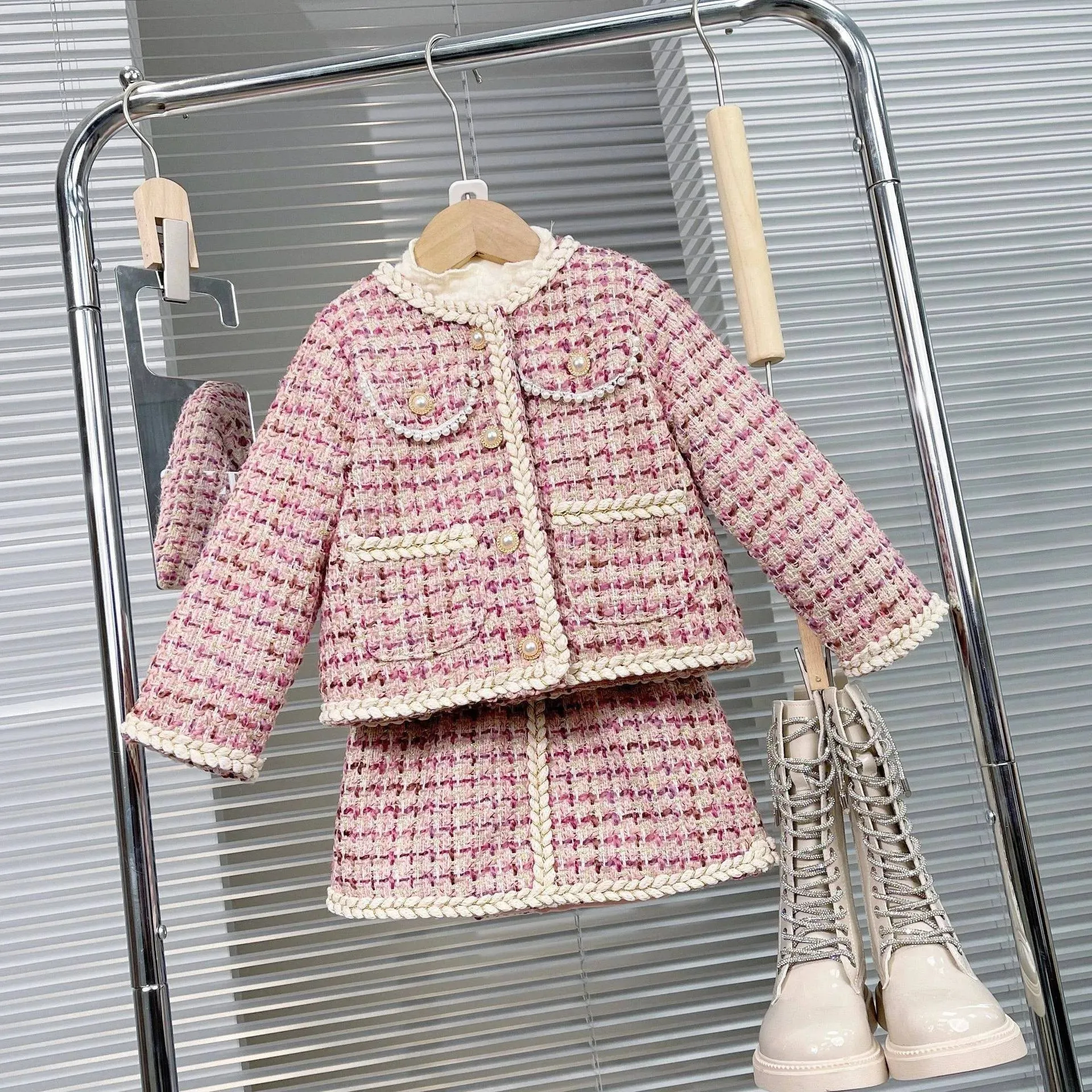 Girls' Plaid Blazer and Shorts Set