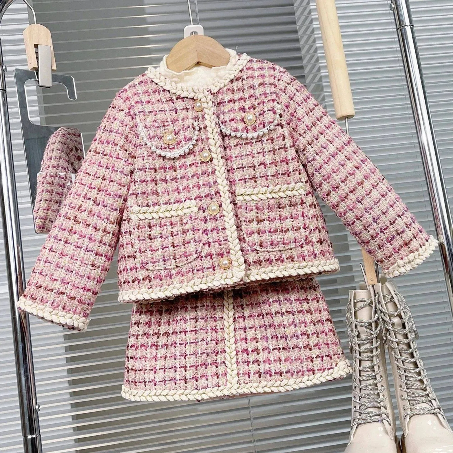 Girls' Plaid Blazer and Shorts Set