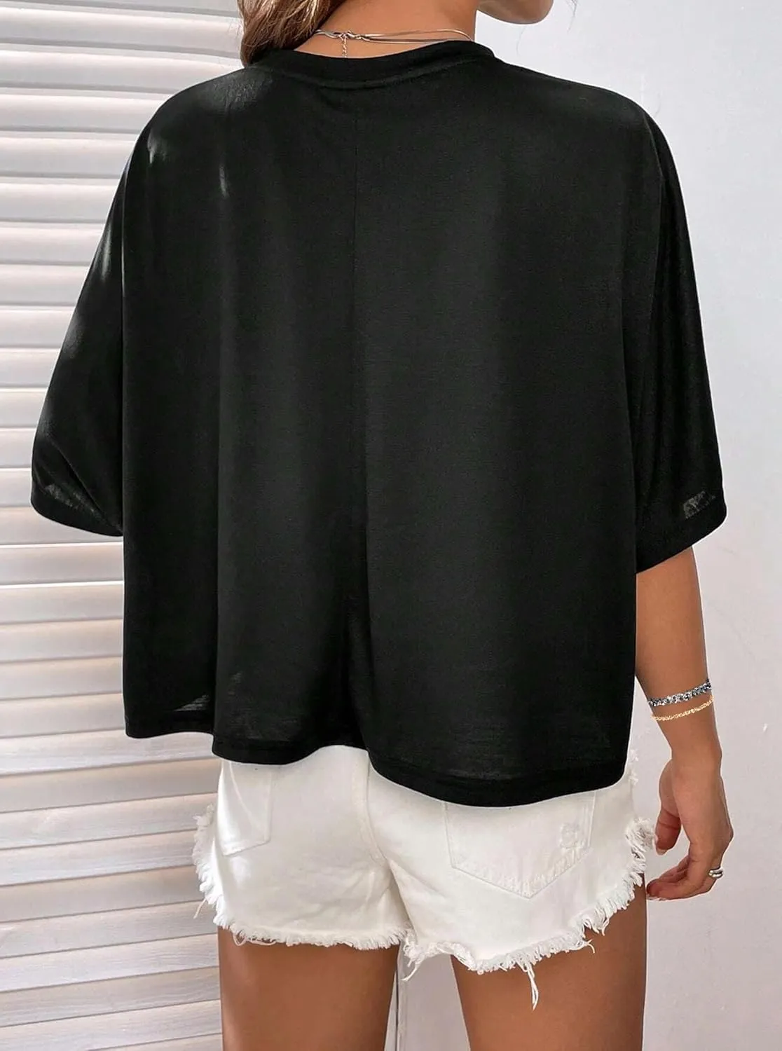 Hilinker Womens Oversized Graphic Tee Batwing Short Sleeve Crop Tops Summer Casual Loose T Shirts