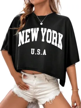 Hilinker Womens Oversized Graphic Tee Batwing Short Sleeve Crop Tops Summer Casual Loose T Shirts