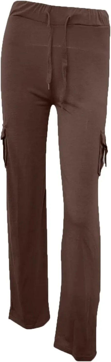 hlysgo Wide Leg Cargo Pants for Women 2025 High Waisted Yoga Leggings with Pockets Plus Size Drawstring Straight Leg Pants