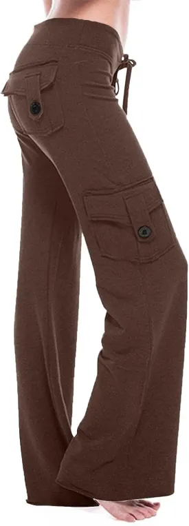 hlysgo Wide Leg Cargo Pants for Women 2025 High Waisted Yoga Leggings with Pockets Plus Size Drawstring Straight Leg Pants