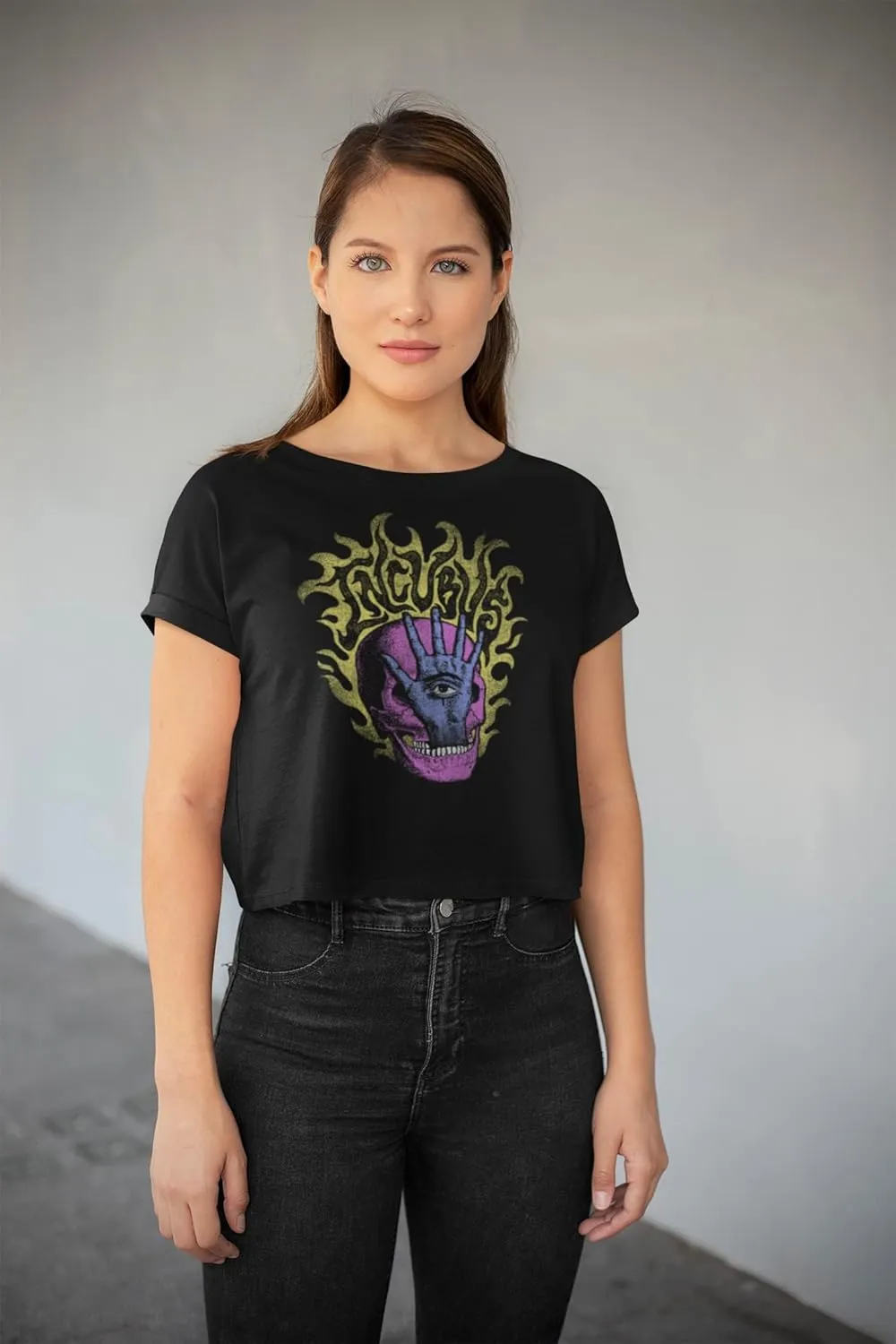 Incubus Rock Band Skull Hand Ladies Short Sleeve Festival Cali Crop T Shirts Graphic Tees
