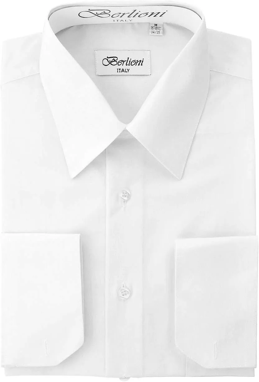 Italy French Convertible Cuff Solid Mens Dress Shirt