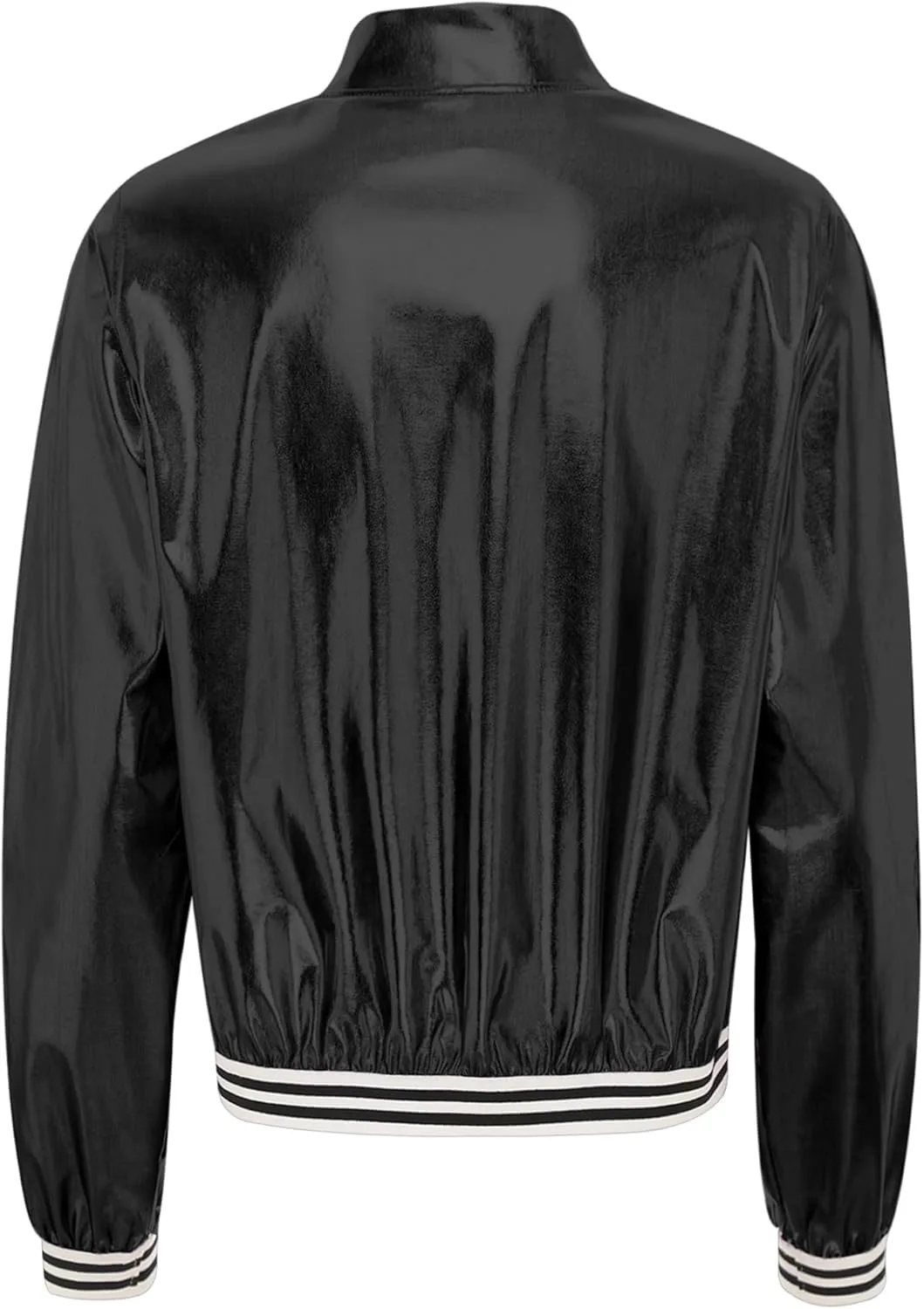 Jelory Women's Shiny Holographic Metallic Zip Front Jacket Bomber Track Jacket Glitter Top Costume