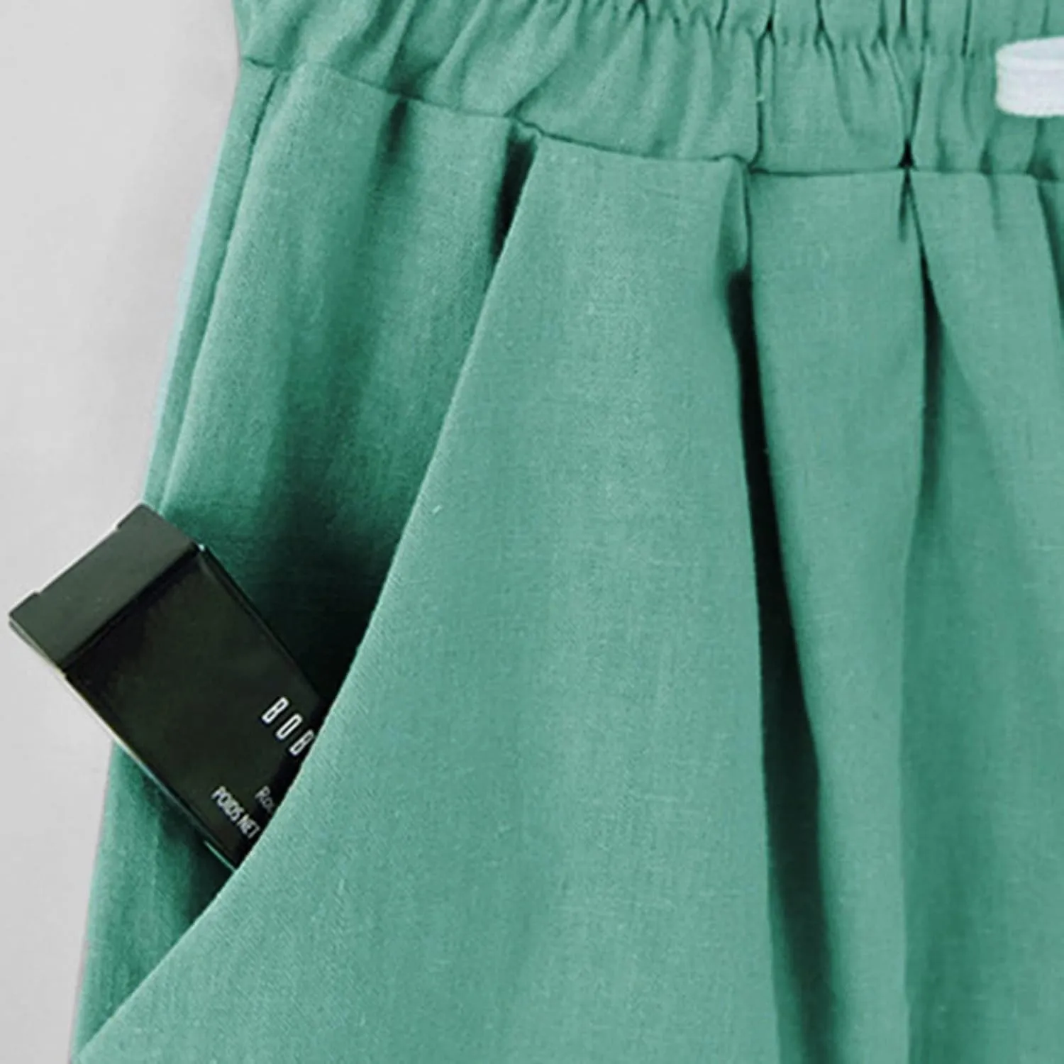 Ladies Casual Pocket Thin Outer Wear Elastic Belt in Trousers Large Size Loose Pants