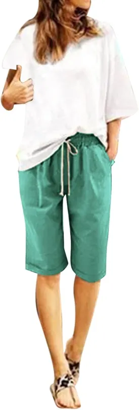 Ladies Casual Pocket Thin Outer Wear Elastic Belt in Trousers Large Size Loose Pants