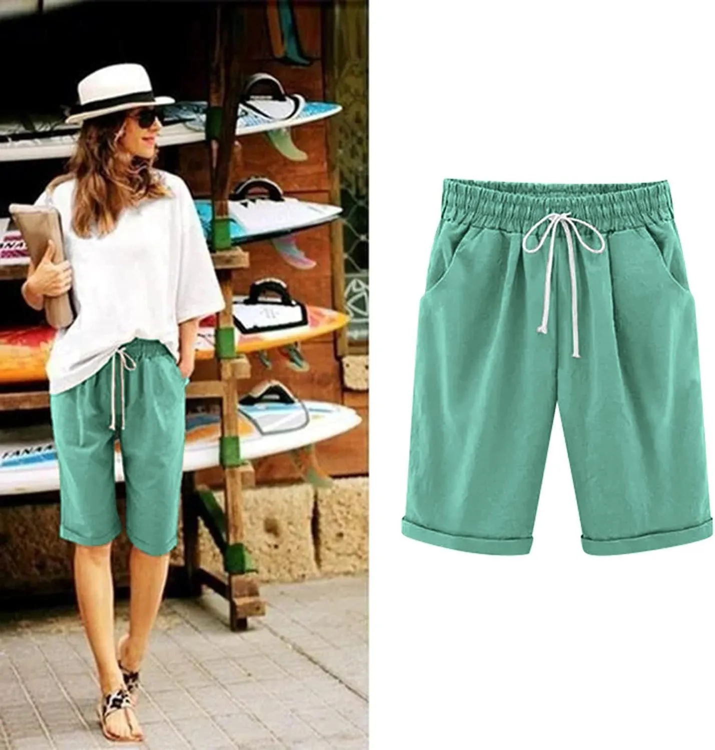 Ladies Casual Pocket Thin Outer Wear Elastic Belt in Trousers Large Size Loose Pants