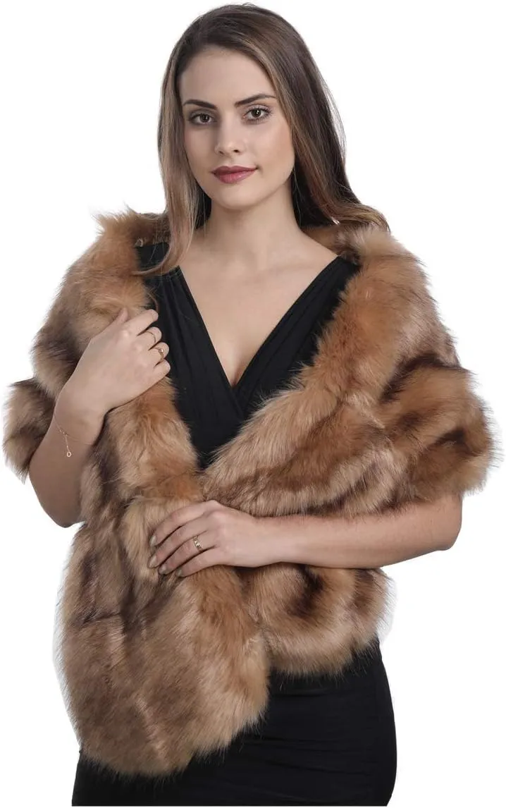 Lucky Leaf Women Luxurious Large Winter Faux Fur Scarf Wrap Collar Shrug for Lady Poncho Wedding Dinner Party